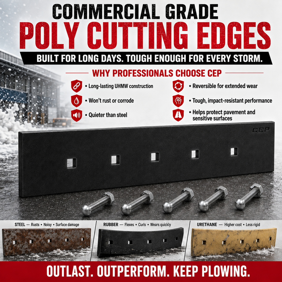 Cutting Edge Poly 48" x 5" x 1" UHMW Poly Cutting Edge Compatible with BOSS Snowrator 4-Foot Plow, Replaces STB13773, Reversible 5-Hole Design
