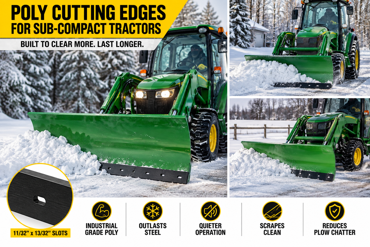 Cutting Edge Poly UHMW Poly Snow Plow Cutting Edge for John Deere Sub-Compact Tractor Front Blade, 1/2" Thick x 3" Tall, 48", 54", 60" & 72" Lengths